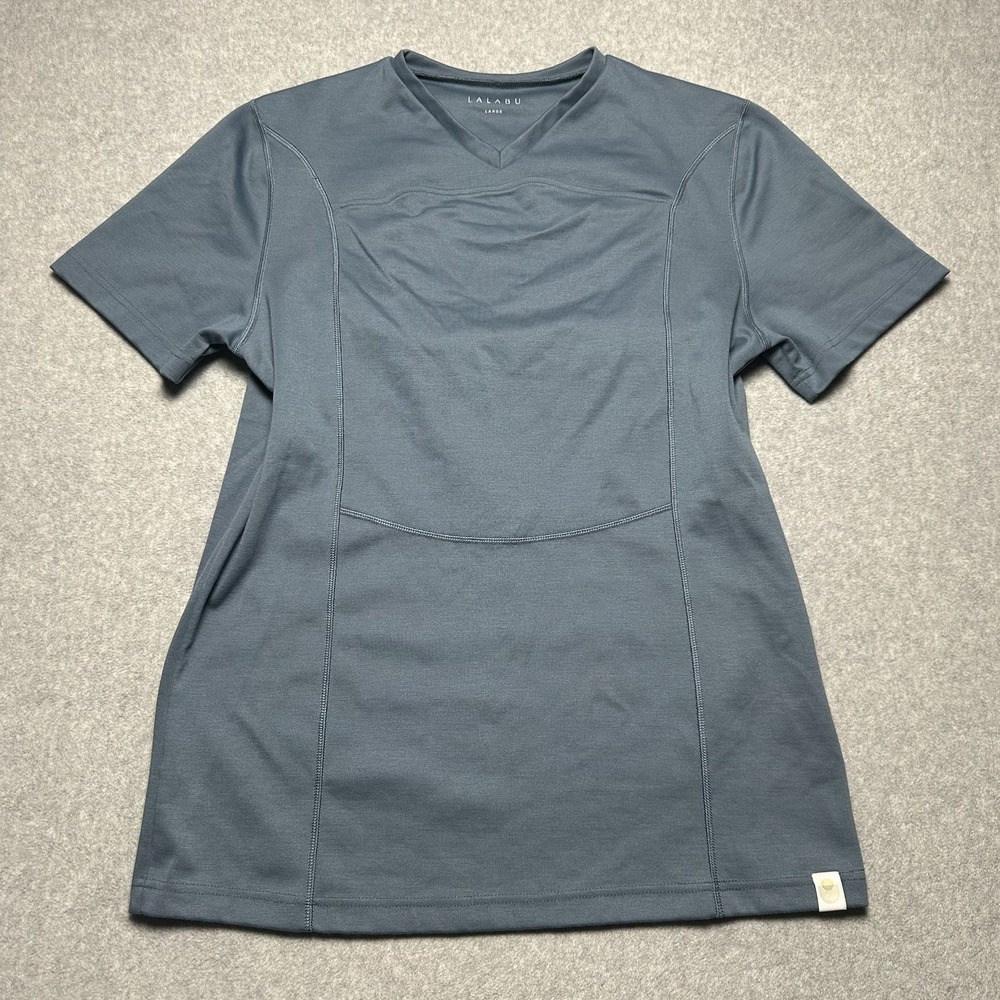 Lalabu Shirt Mens Large Blue V-Neck Dad Babywearing Carrier Kangaroo Pouch